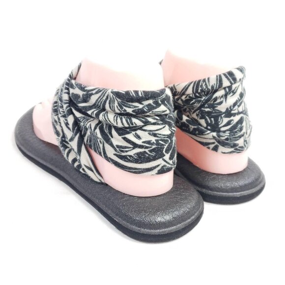 Sanuk Yoga Sling Sandals Women's Size 9 Black/White Floral Fabric - Picture 5 of 7